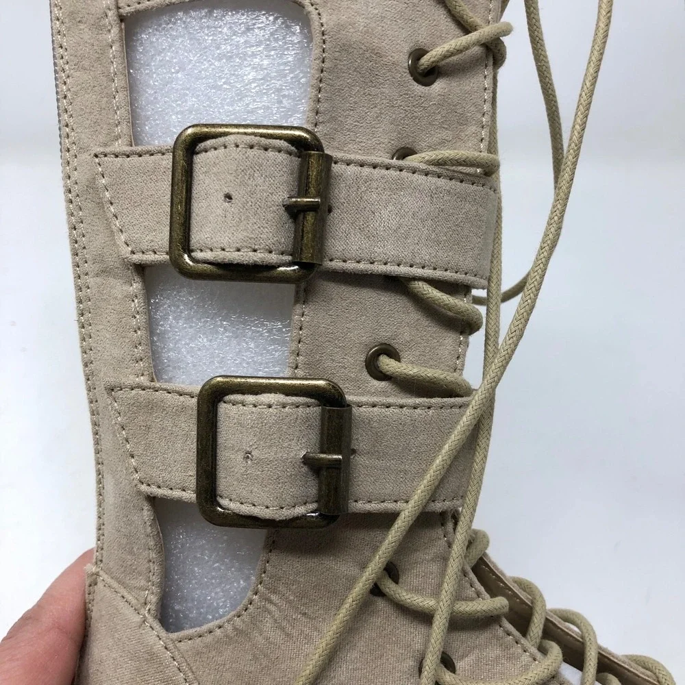 Joy Folie Kiki Gladiator Boot Toddler 13 Taupe Lace Up Mid Calf Zipper Flats